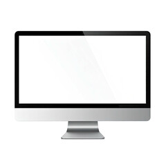 Computer screen with a white blank display and metallic silver stand, on black background