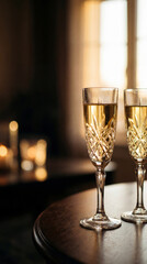 Romantic Candlelight Dinner Background with Champagne Glasses