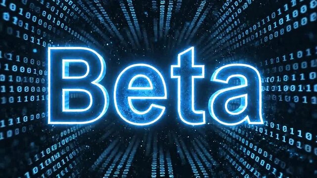 Beta Concept Futuristic Glowing Neon Text Over Binary Code Background