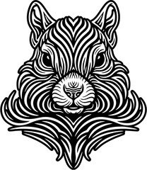 Fototapeta premium Stylized Fox Head Line Art Illustration, Black and White Tribal Animal Design