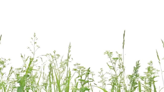 Green meadow grass border cutout on white background copy space