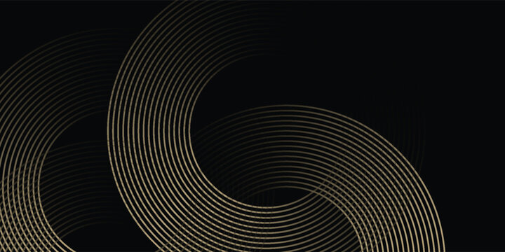 3D golden luxury abstract background overlap layer on dark space with circles lines decoration. Modern graphic design element stripes style