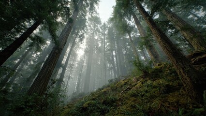 Obraz premium Misty Redwood Forest Canopy