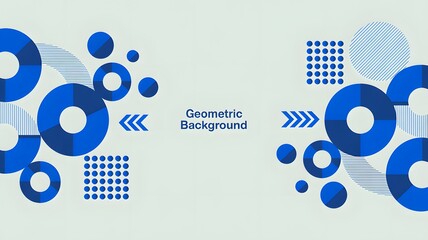 Obraz premium Blue geometric background with circles and dots, modern abstract design with copy space
