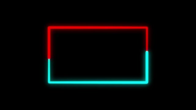 Animated glowing neon for webcam border and face cam overlay on black bckground perfect for streaming, gaming, live video, and digital motion graphic design.