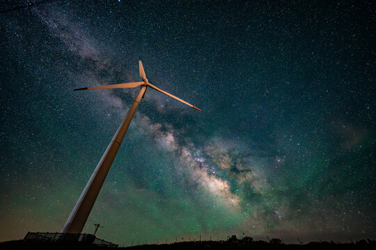 Milky Way Over Wind Turbines at Shikoku Karst, Japan