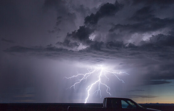 USA, New Mexico, Carson.  Electrical storm over the Carson National Forest