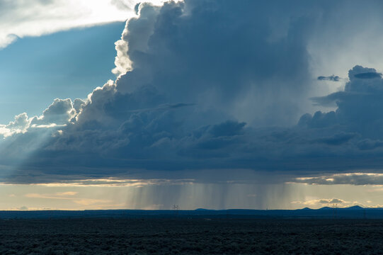 USA, New Mexico, Carson.  Storm clouds over the mesa
