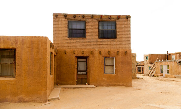 USA, New Mexico, Acoma.  An adobe building in Sky City, home of the Acoma people.  They have continuously occupied the area for more than 800 years.