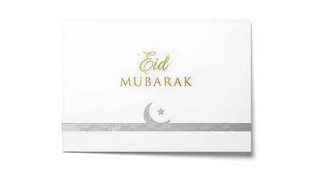 Elegant Eid Mubarak card with crescent moon and star symbol