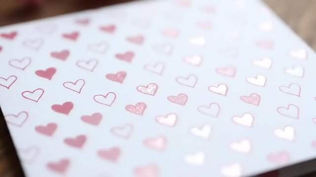 Charming and delicate close-up of a heart pattern on a white background, featuring various shades of pink and rose gold, perfect for romantic and affectionate themes