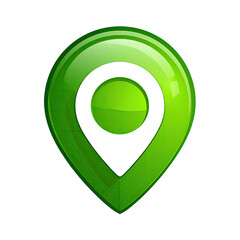 Glossy green map pin with white pointer on a black background; simple, modern icon