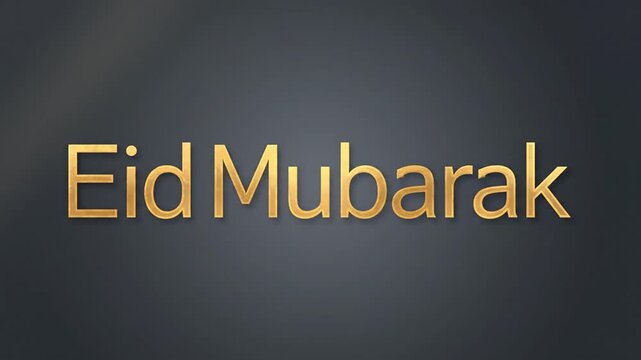 Animated golden Eid Mubarak text on a dark background, perfect for digital greetings, holiday celebrations, and promoting Islamic festivals like Eid al-Fitr and Eid al-Adha with a message of joy and..