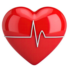 Glossy red heart with a white EKG line on a black background, presented in 3D