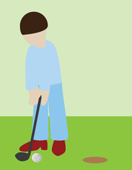 A vector art of a golfer playing on a golf course. 