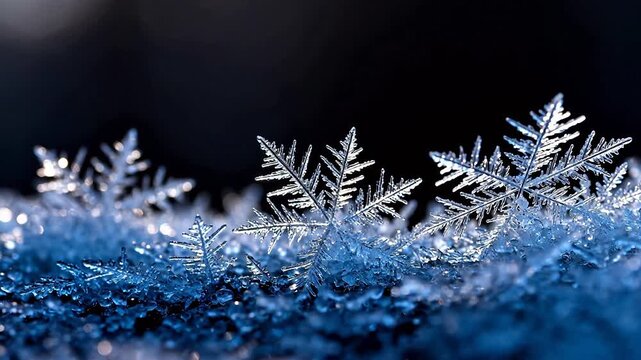 Closeup of intricate snowflakes