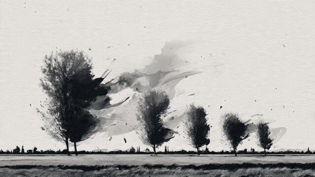 Row of Trees in Black and White