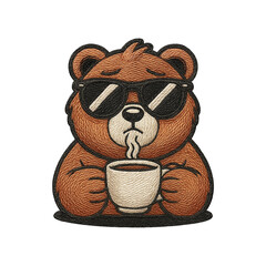 bear drinking coffee batch embroidery design