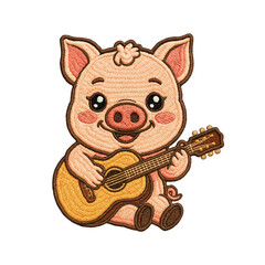 cute pig playing guitar batch embroidery design
