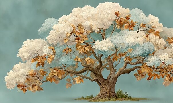 A refined decorative tree artwork with subtle color harmony and circular branch structure creating a calming visual focus