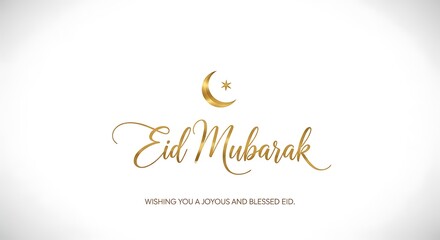 Fototapeta premium Golden Eid Mubarak greeting with crescent moon and star on white