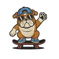 skateboarding bulldog batch embroidery design