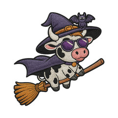 witch cow with bat batch embroidery design