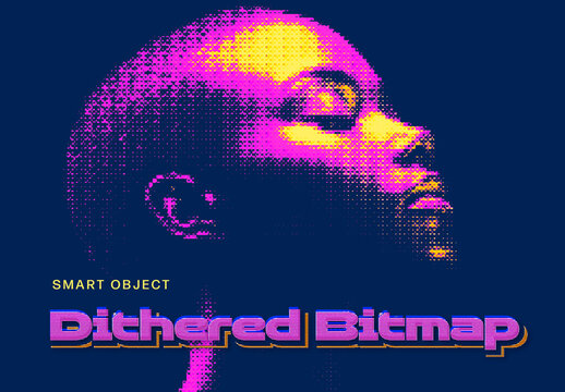 Retro Dithered Color Bitmap Image Effect Mockup