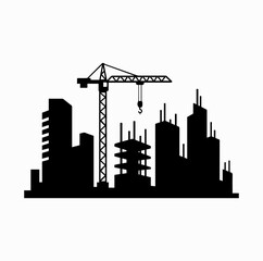 Obraz premium Modern City Development Black and White Silhouette Vector