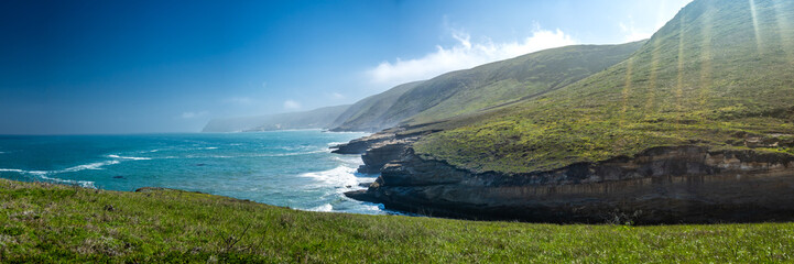 Obraz premium Panorama Of Lobo Canyon Opening Up To The Ocean On Santa Rosa