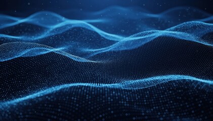 Fototapeta premium Abstract Data Flow: A captivating digital depiction of flowing data, with a mesh-like texture, forming undulating waves across a dark, ethereal backdrop.