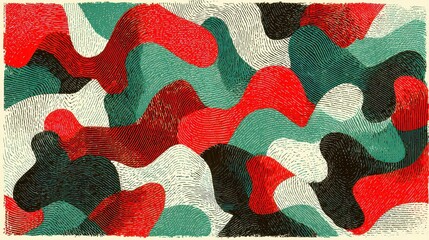 Abstract Wavy Pattern with Red Black Turquoise and White Dotted Texture Graphic Design in a Modern Art Full Frame Presentation