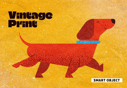 Rough Halftone Vintage Print Effect Mockup