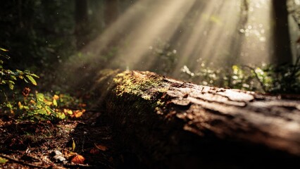 Sunlit Log in Forest