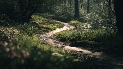 Fototapeta premium Sunlit Path Through Forest Landscape