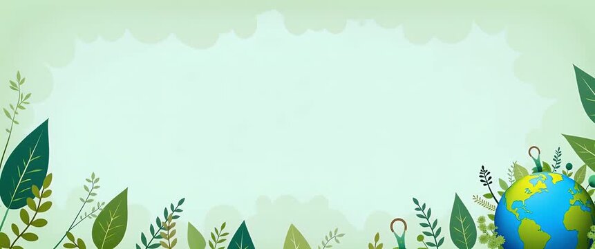 Lush green leaves sway gently around a vibrant globe, as the camera slowly pans across a serene, eco-friendly landscape; a cinematic, nature-inspired animation highlighting environmental sustainabilit