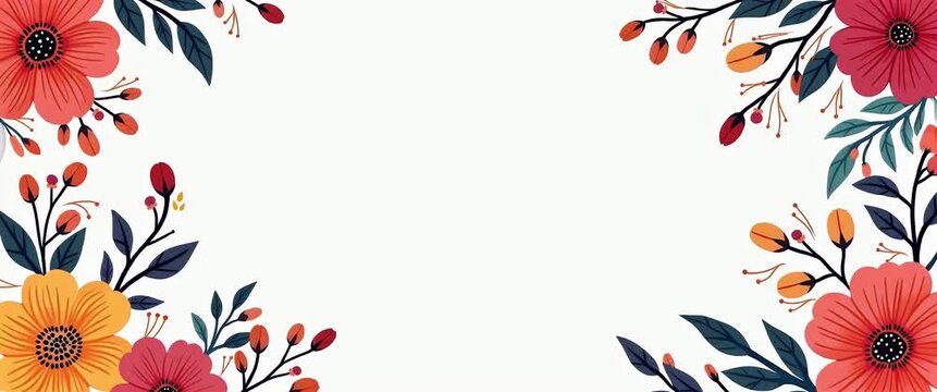 Colorful floral border animation with flowers gently swaying, camera slowly panning across the vibrant design, in a whimsical, artistic style, perfect for creative projects.