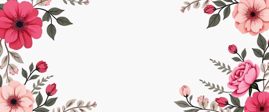 Elegant floral border design with vibrant flowers gently swaying in a soft breeze, as the camera smoothly pans across, showcasing a minimalist and artistic botanical scene.