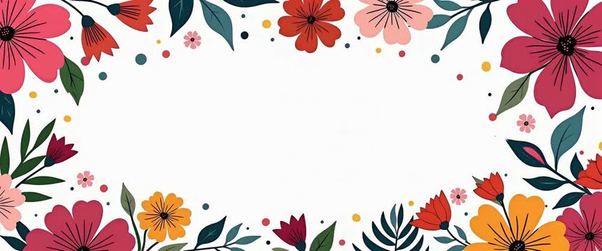 Colorful floral border animation with flowers gently swaying, camera slowly panning across the vibrant design, in a whimsical, artistic style, perfect for creative projects.