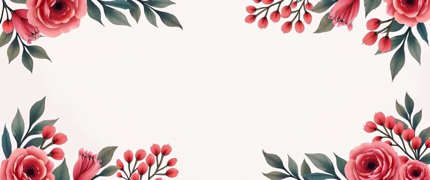 Elegant floral border design with vibrant flowers gently swaying in a soft breeze, as the camera smoothly pans across, showcasing a minimalist and artistic botanical scene.