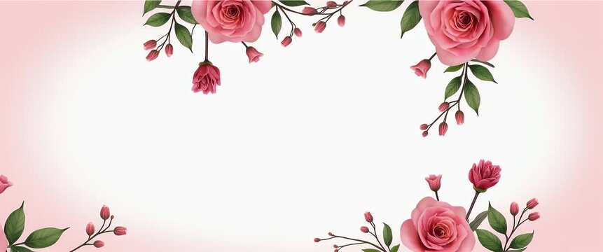 Elegant pink roses gently sway as the camera slowly pans across a minimalistic white background, creating a cinematic floral scene with serene ambient motion and ample copy space.