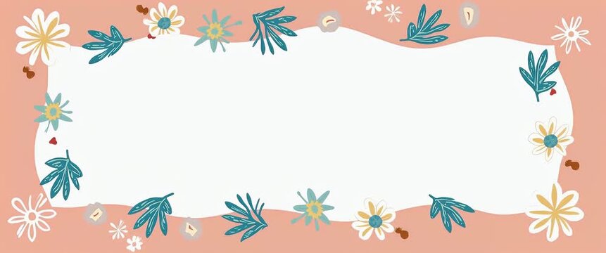 Floral border animation with playful swaying leaves and flowers, gentle camera pan across a pastel background, ambient motion enhances a whimsical, stock-friendly aesthetic.