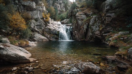 Waterfall cascading into a rocky pool