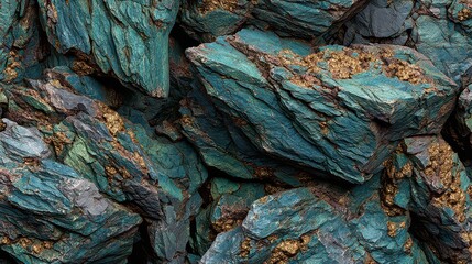 Close Up Teal And Copper Glitter Texture With Intricate Surface Pattern Sparkling Grains on Dark Background Rich Detail Metallic Shine Reflective Material