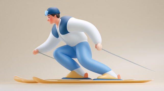 Stylish 3d animation showing person skiing down, engaging in popular winter sport