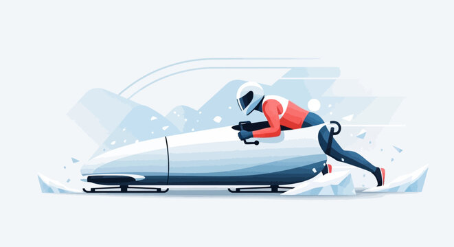 Bobsled team competing in winter sports event on a downhill ice track