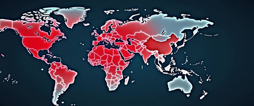Animated world map highlights countries with a glowing effect, as the camera slowly pans across continents, creating a futuristic, documentary-style visual with engaging motion graphics.