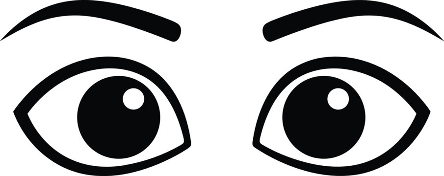 Human eyes and eyebrows icon vector in black silhouette representing vision, look, watch, and observation concepts