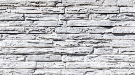 Detailed Close Up of White Textured Brick Wall Featuring Rough Surfaces with Horizontal Lines in Direct Sunlight and Weathered Stone Cladding Showing Wear and Tear