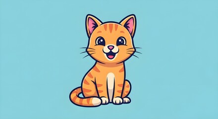 Fototapeta premium Cute orange kitten sitting with curious expression on clean background